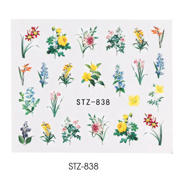 Nail Water Stickers - Green Leaf Rose Design