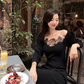 Plus Size French Style Black Knit Dress with Lace