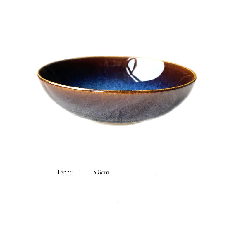 8-Inch Ceramic Blue Kiln Shallow Dish