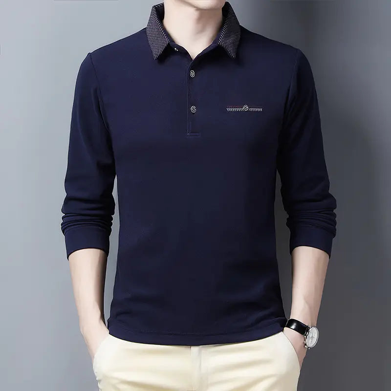 Men's Long Sleeve Slim Fit Striped Polo Shirt MY738