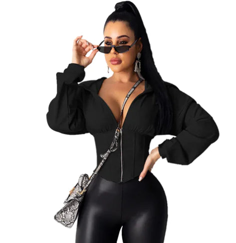 2019 Autumn Women's Lantern Sleeve Hoodie Cardigan