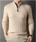 New Men's Solid Color Half Zipper Thick Sweater