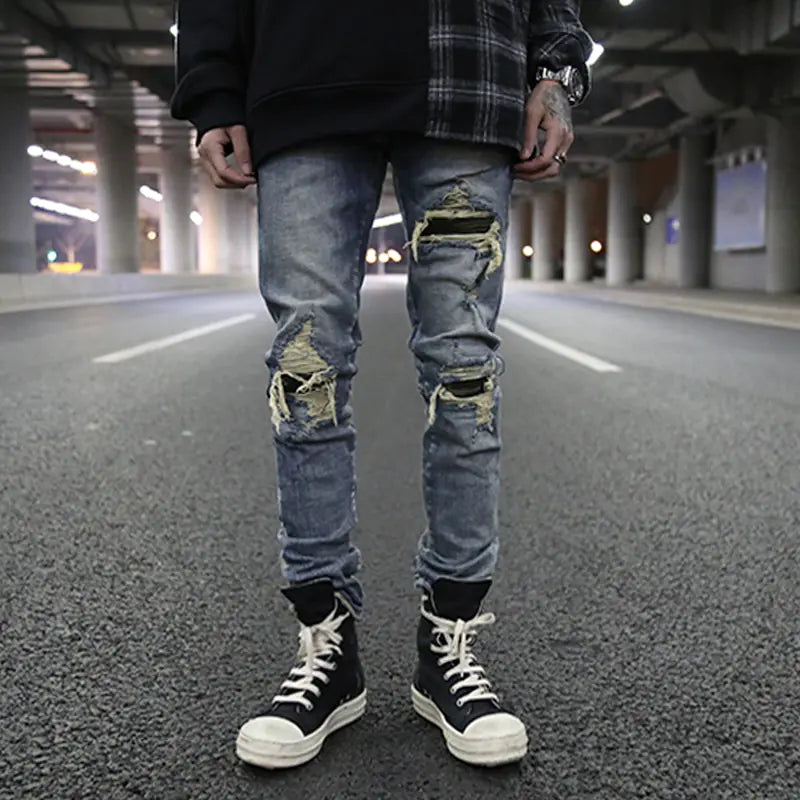 Ripped Slim Fit Stretch Denim Jeans