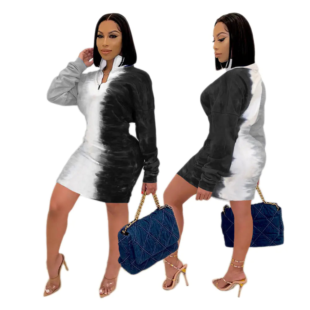 Plus Size Fashion Print Dress for Fall/Winter