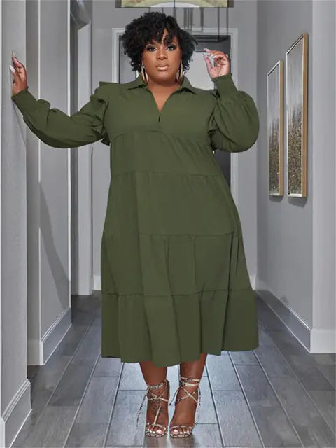Plus Size Women's Elegant Maxi Dress with Long Sleeves
