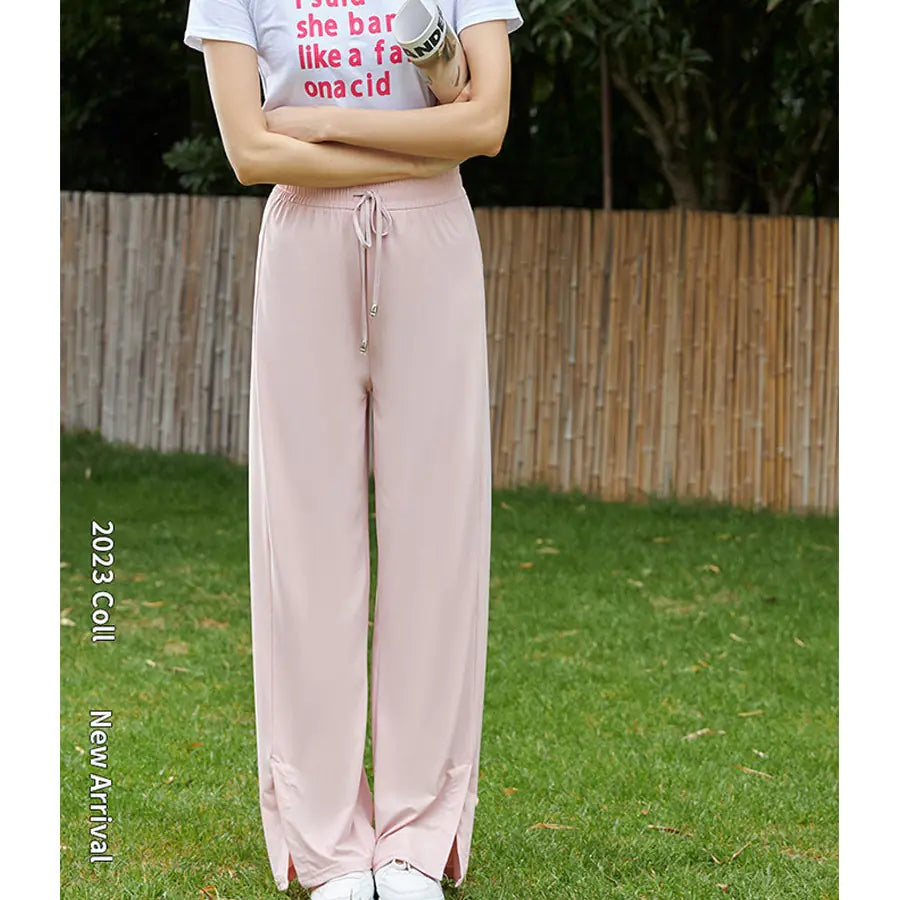 Pink Ice Silk Wide-Leg Trousers for Spring/Summer 2024
