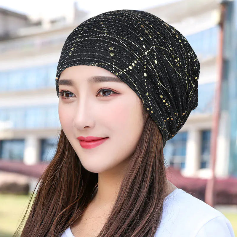 Breathable Rhinestone Sunscreen Hat with Headband