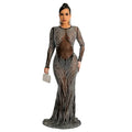 Rhinestone Fishtail Dress with See-through Red Carpet Design