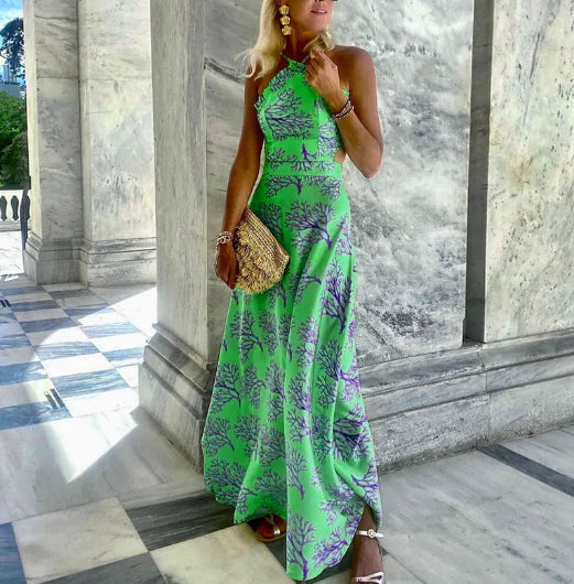 Halterneck Printed Midi Dress for Women