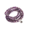 Natural 108 Bead Amethyst Bracelet with Lotus Pendant
