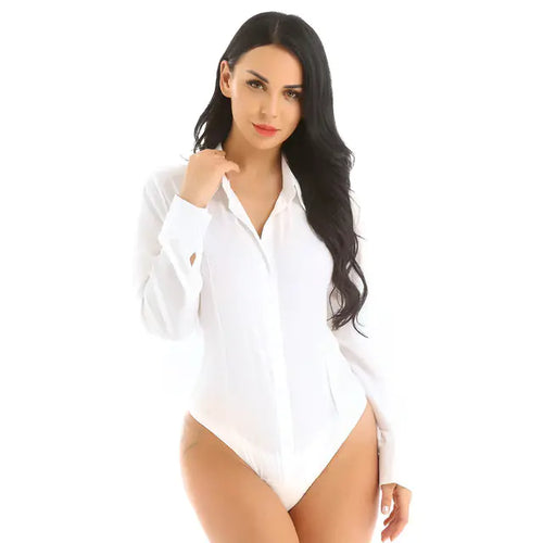 Women's Long-Sleeve Lapel Bodysuit Shirt