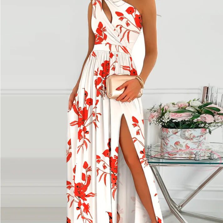 Women's Sleeveless Slant Shoulder High Open Dress