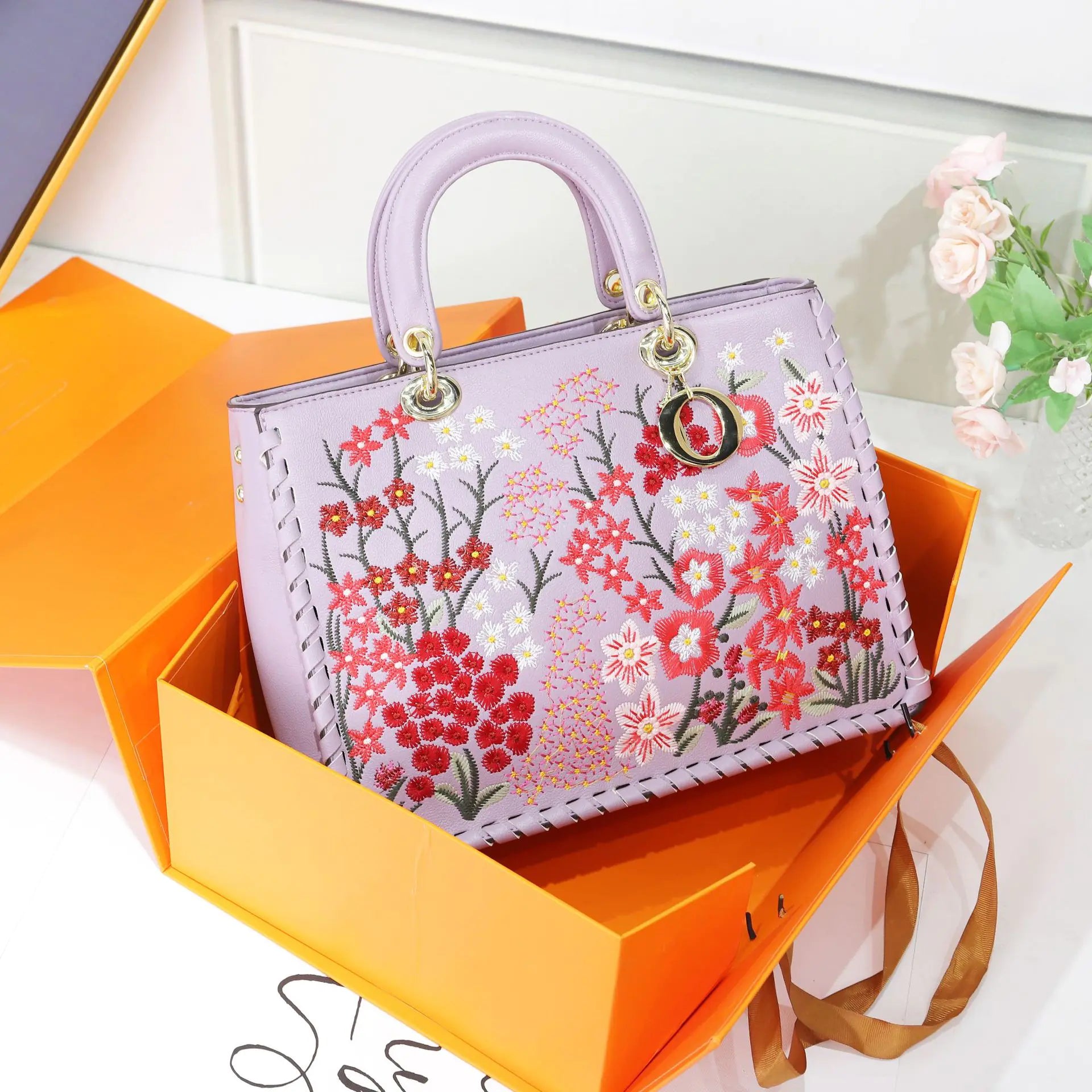 Handheld Embroidery Messenger Bag for Women