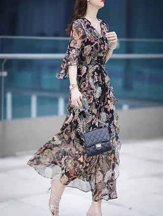 French Style Floral Doll Dress with Bell Sleeves