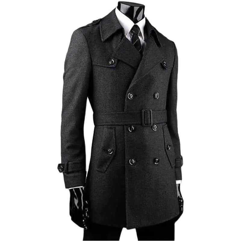 Korean Style Medium Length Men's Tweed Trench Coat
