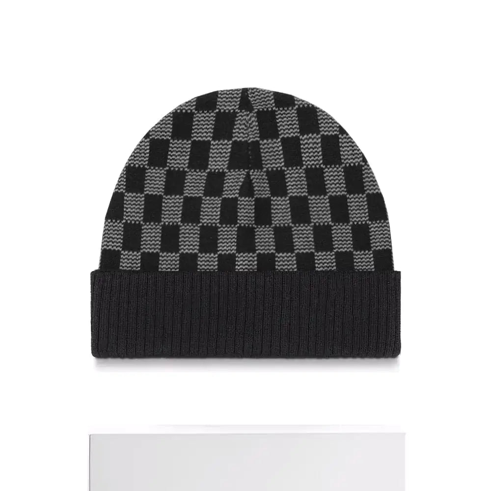 Plaid Knitted Women's Hat for Chess Enthusiasts