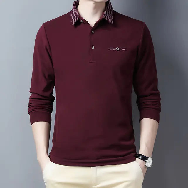 Men's Long Sleeve Slim Fit Striped Polo Shirt MY738
