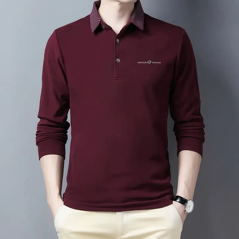 Men's Long Sleeve Slim Fit Striped Polo Shirt MY738