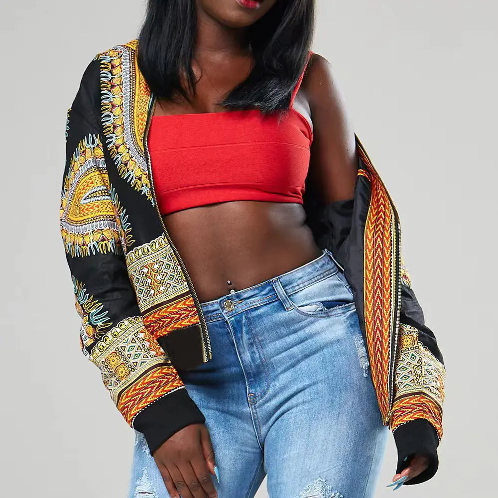 African Print Short Zip Jacket in 6 Colors & 4 Sizes