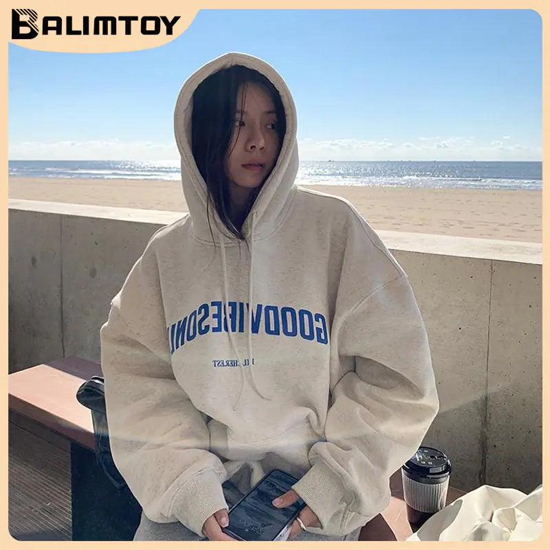 Oversized Letter Print Hoodie Sweatshirt for Warmth