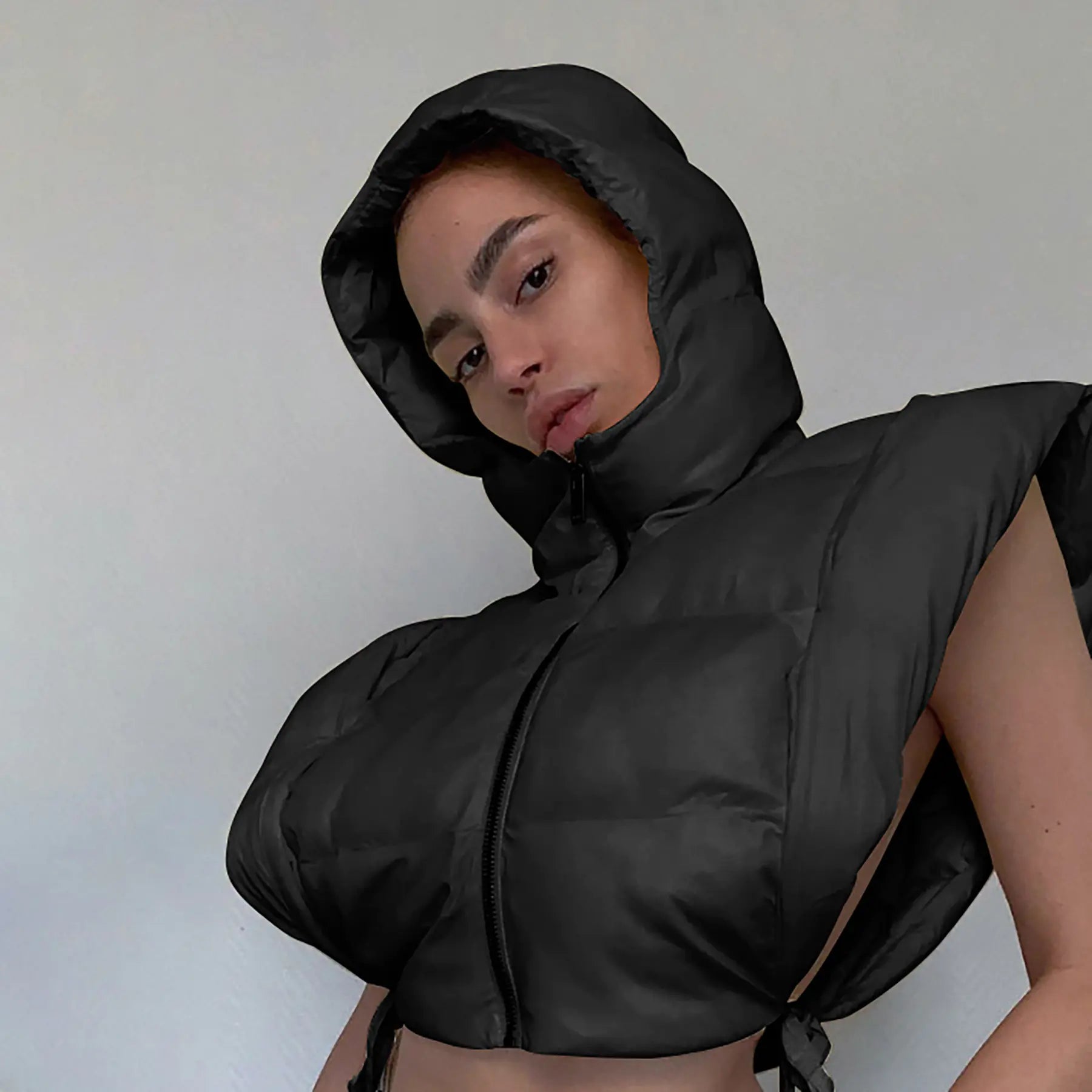 Fashionable Women's Autumn Hooded Jacket with Side Slits