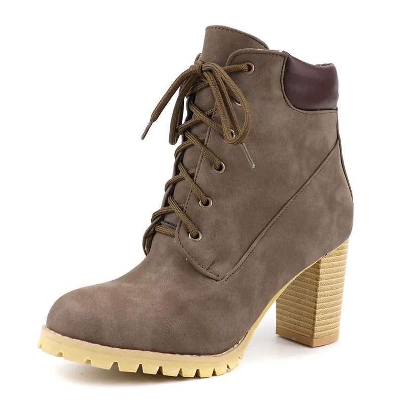 High Heel Lace-Up Short Boots for Women (Plus Size)
