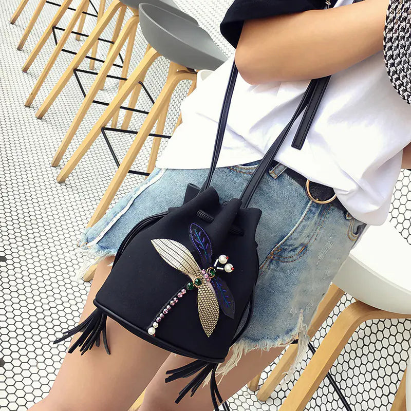 Frosted Bucket Bag - Dragonfly Women's Shoulder Bag