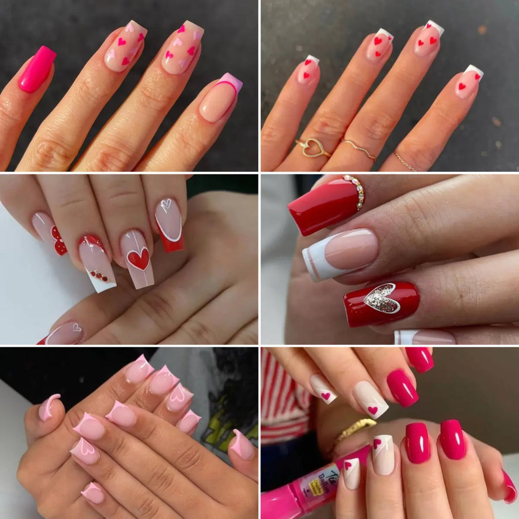 Valentine's Day Press-On Nail Set with Heart Designs