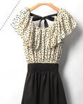 Polka Dot Chiffon Dress - Faux Two-Piece Design