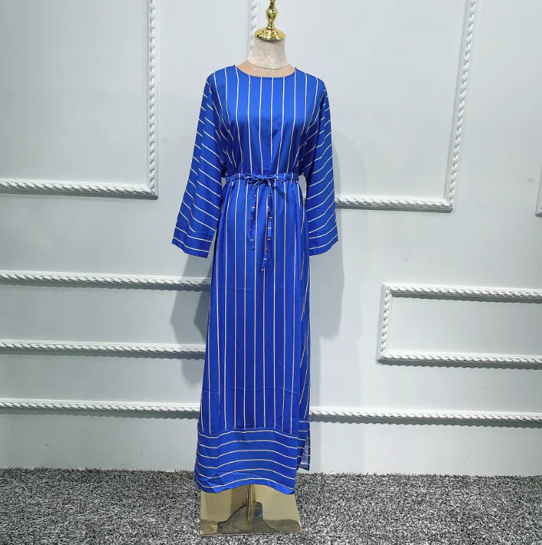 Plus Size Sweet Stripe Long Flare Sleeve Dress