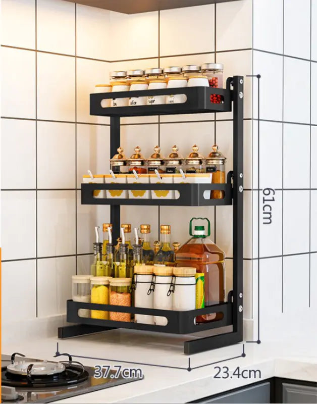 Double-layer Black Stainless Steel Kitchen Rack