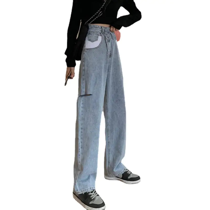High-rise Wide-leg Casual Straight-leg Jeans