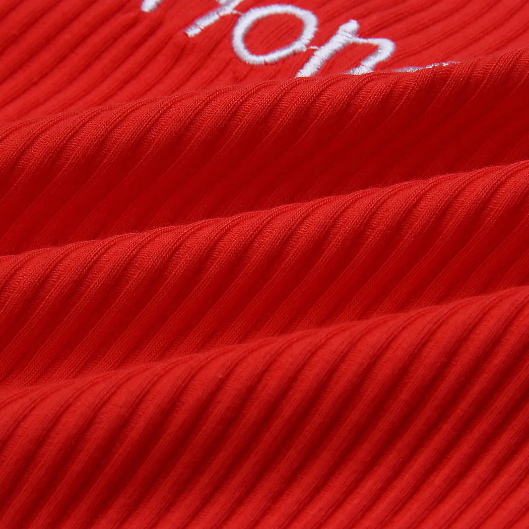 Letter Embroidered Crop Top with Spaghetti Straps