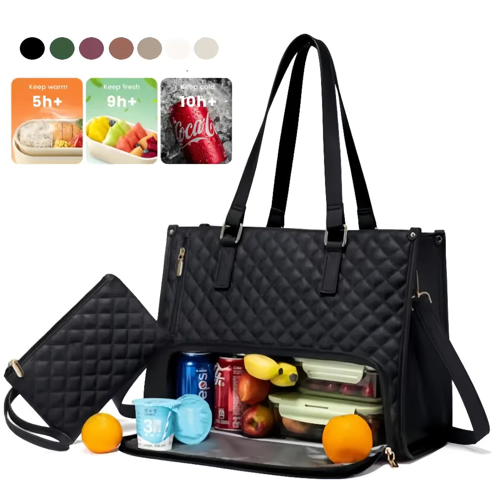 Women's Insulated Leak-proof Large Lunch Bag with Computer Storage and Purse Design