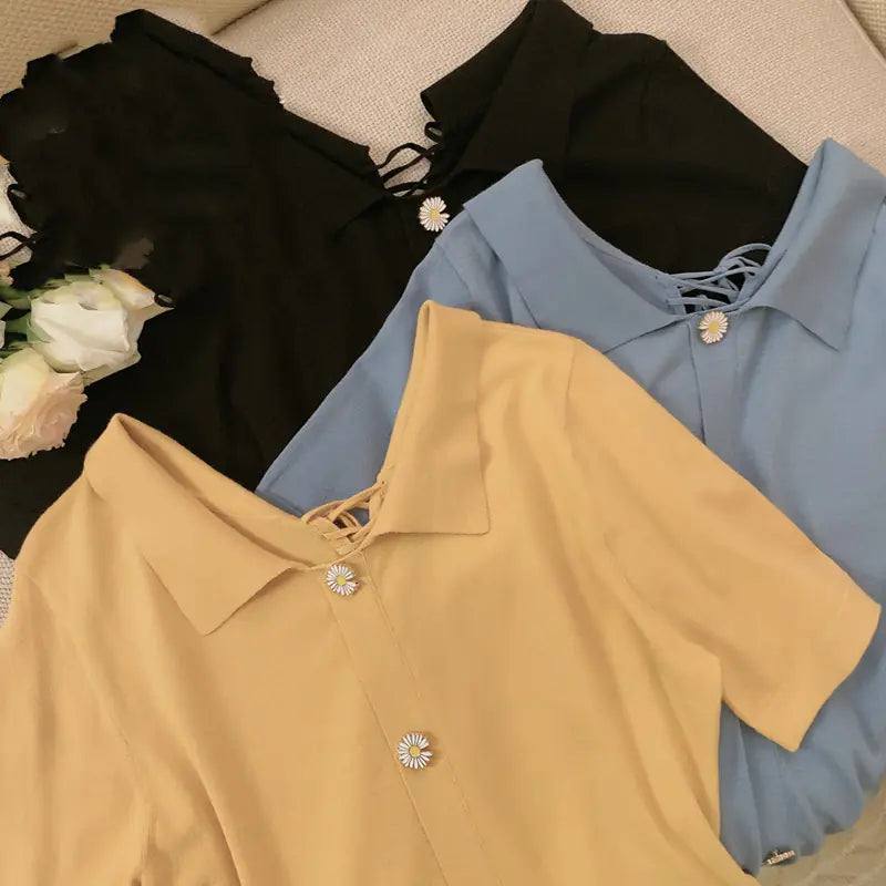 Vintage Plain Short Sleeve Knit Dress for Women