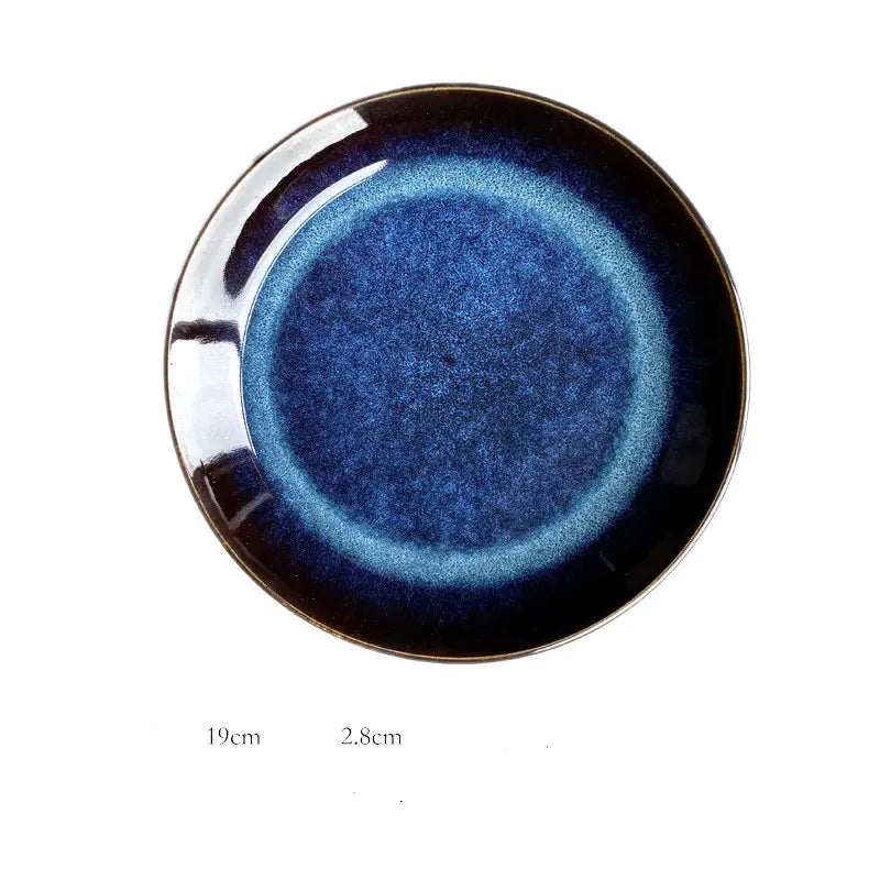 8-Inch Ceramic Blue Kiln Shallow Dish