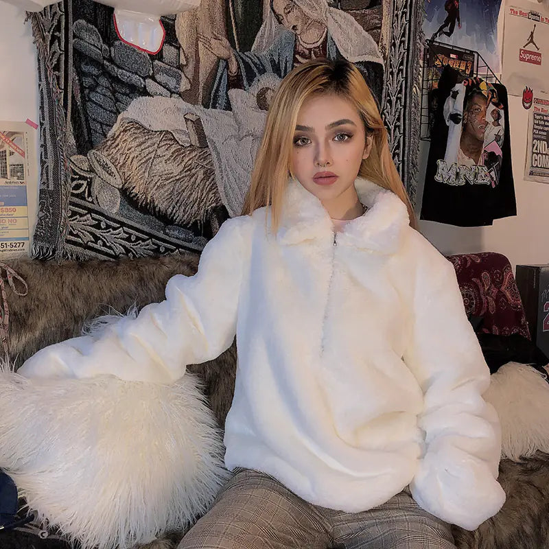 KLIU Cozy Solid Color Winter Fuzzy Oversized Sweater