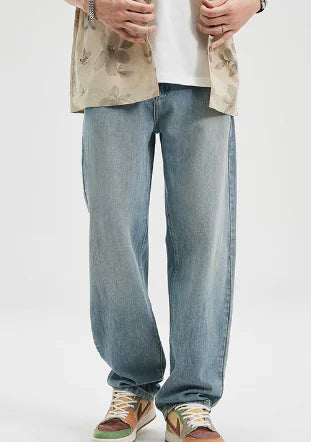 Retro Washed Loose Wide Leg Denim Cropped Pants