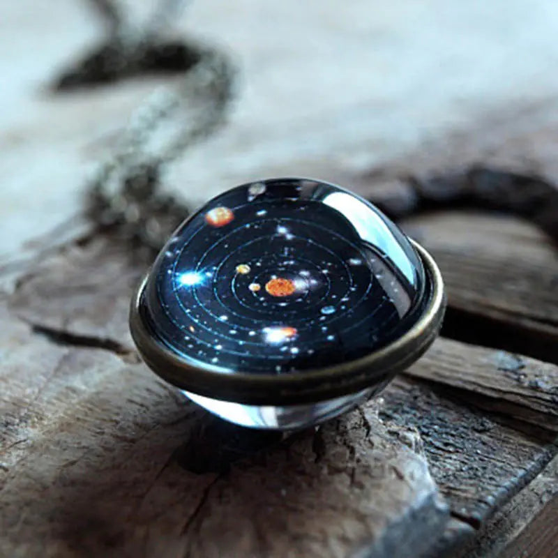 Double-Sided Glass Starry Sky Necklace - Solar System