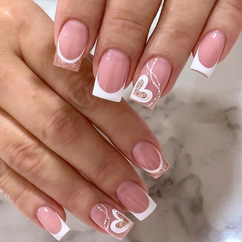 Valentine's Day Press-On Nail Set with Heart Designs