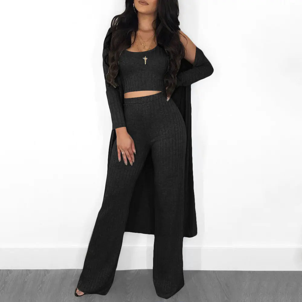 Fashionable Autumn Winter Striped Long Sleeve Set