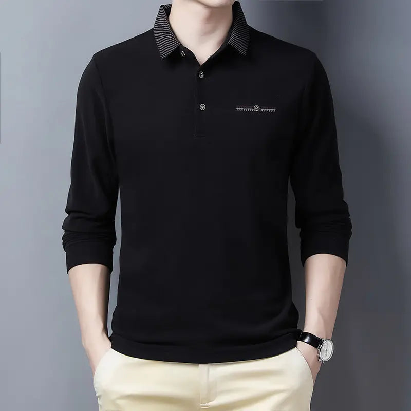 Men's Long Sleeve Slim Fit Striped Polo Shirt MY738