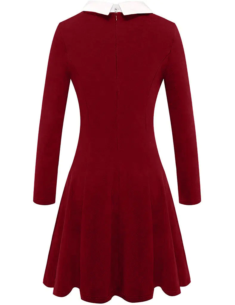 2020 Autumn Winter Women's Cotton Dress with Flare Skirt