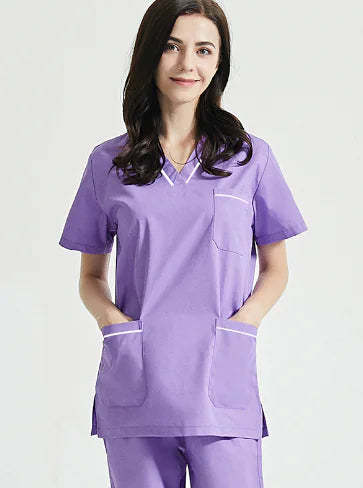 Women's Nurse Uniform Set - White with Navy Trim