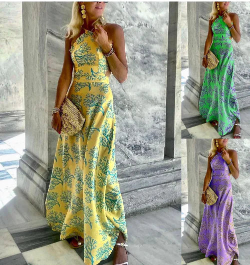 Halterneck Printed Midi Dress for Women