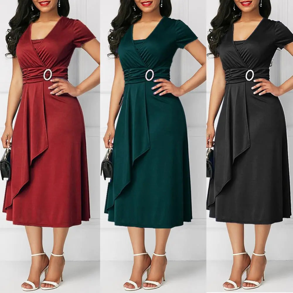 Asymmetrical Hemline V-Neck Evening Party Dress