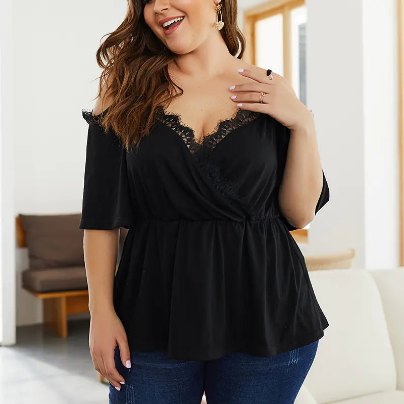 Summer Lace Camisole Top - Black Slim Fit Plus Size
