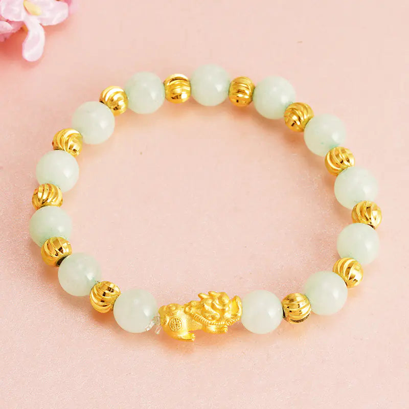Mini Pixiu Obsidian Bracelet with Buddha Beads