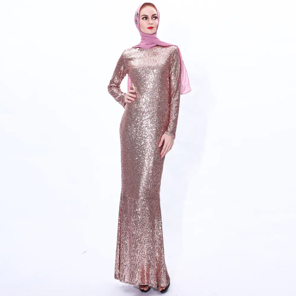 2020 Ramadan Sequin Mermaid Dress for Muslim Women