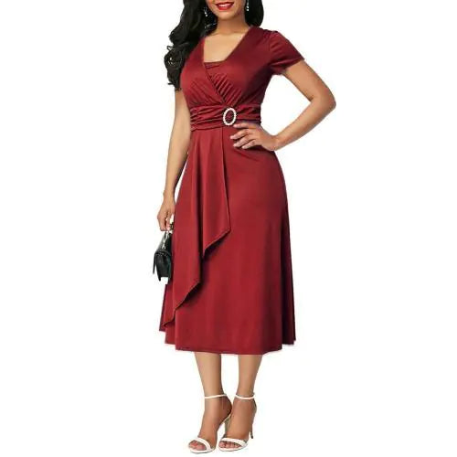 Asymmetrical Hemline V-Neck Evening Party Dress